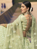 Beautiful Green Heavy Embroidered Soft Net Bridal Lehenga