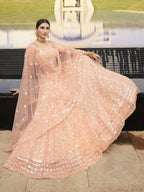 Myra Peach Heavy Embroidered Soft Net Bridal Lehenga
