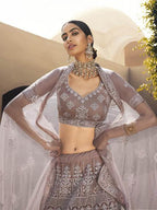 Mauve Heavy Embroidered Soft Net Bridal Lehenga