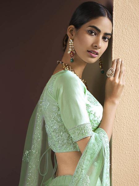 Myra Green Heavy Embroidered Soft Net bridal Lehenga