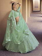 Myra Green Heavy Embroidered Soft Net bridal Lehenga