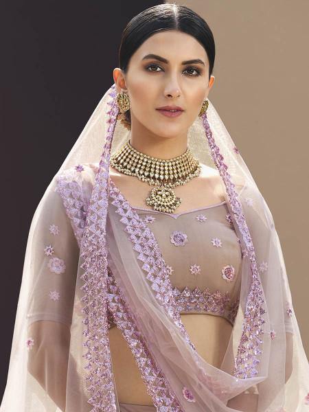Myra Lilac Heavy Embroidered Soft Net bridal Lehenga