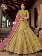 Myra Mustard Heavy Embroidered Georgette bridal Lehenga
