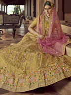 Myra Mustard Heavy Embroidered Georgette bridal Lehenga