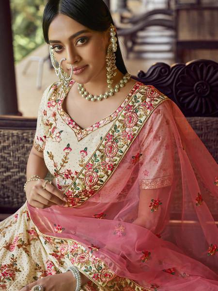 Myra Off White Heavy Embroidered Georgette bridal Lehenga