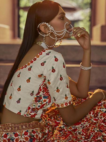 Off White Heavy Embroidered Georgette Bridal Lehenga