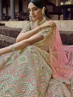 Myra Beautiful Green Heavy Embroidered Georgette Bridal 