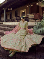 Myra Green Heavy Embroidered Georgette bridal Lehenga