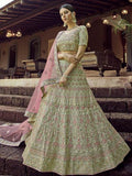Myra Green Heavy Embroidered Georgette bridal Lehenga