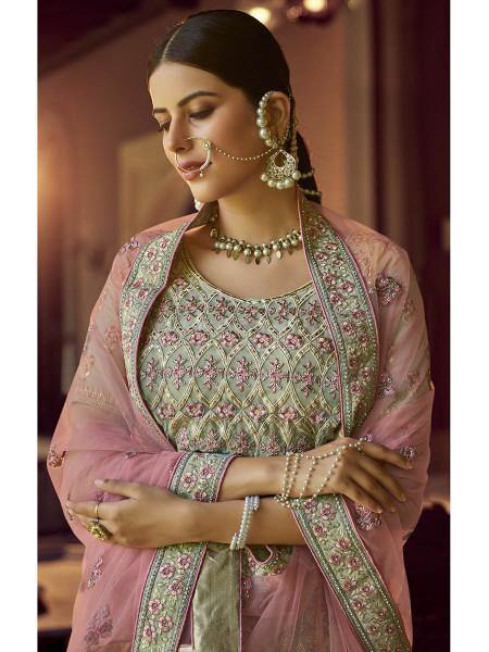 Myra Green Heavy Embroidered Georgette bridal Lehenga