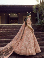 Myra Peach Heavy Embroidered Georgette bridal Lehenga
