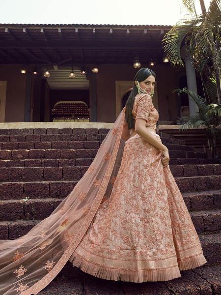 Myra Peach Heavy Embroidered Georgette bridal Lehenga