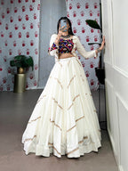 Lorenvalley White Pure Rayon Sequins Lace Touch Up Lehenga Choli