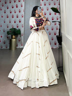 Lorenvalley White Pure Rayon Sequins Lace Touch Up Lehenga Choli