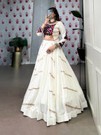 Lorenvalley White Pure Rayon Sequins Lace Touch Up Lehenga Choli