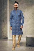Raivat Ethnic Cotton Printed Work Kurta Pajama In Blue Colour
