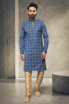 Raivat Ethnic Cotton Printed Work Kurta Pajama In Blue Colour