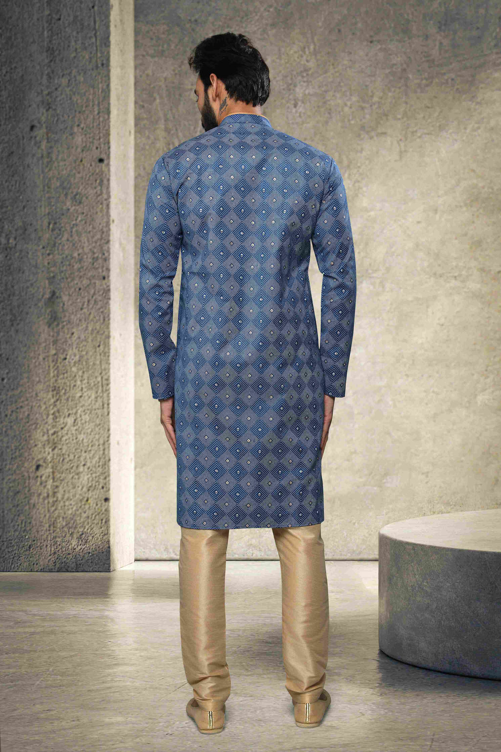Raivat Ethnic Cotton Printed Work Kurta Pajama In Blue Colour