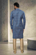 Raivat Ethnic Cotton Printed Work Kurta Pajama In Blue Colour