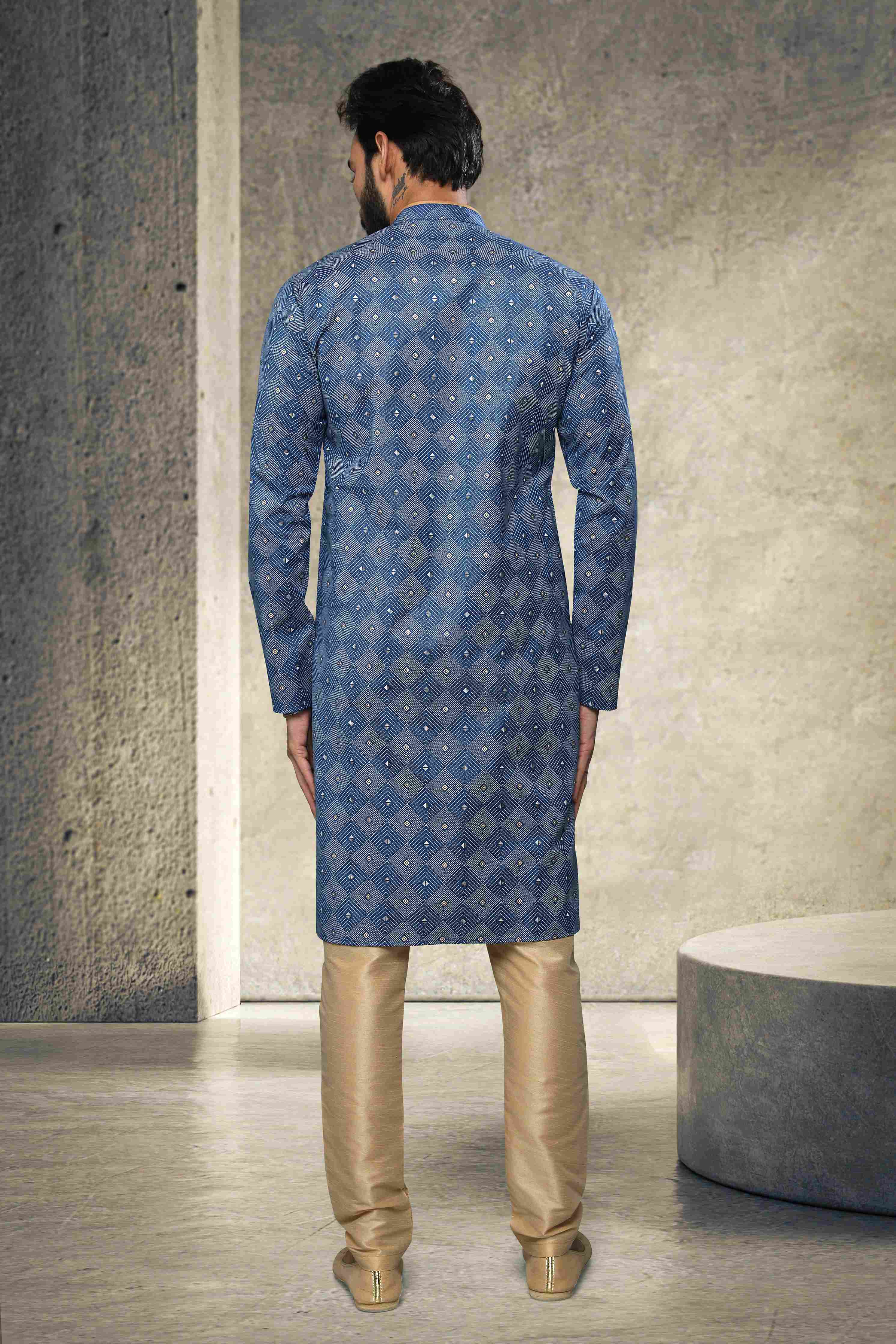 Raivat Ethnic Cotton Printed Work Kurta Pajama In Blue Colour