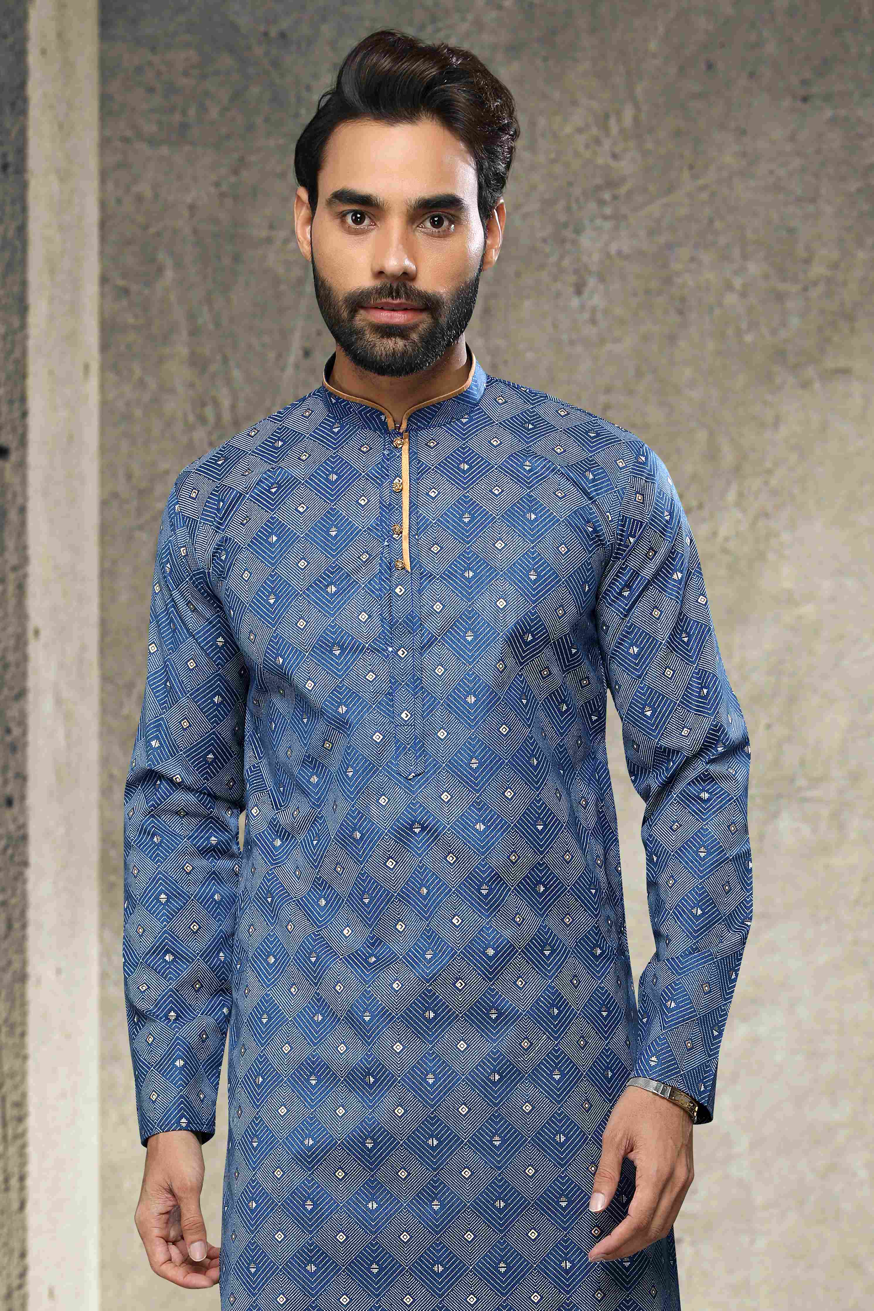 Raivat Ethnic Cotton Printed Work Kurta Pajama In Blue Colour
