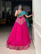 Lorenvalley Fashion Pink Pure Cotton Sequins Lace Touch Up Lehenga Choli with Dupatta