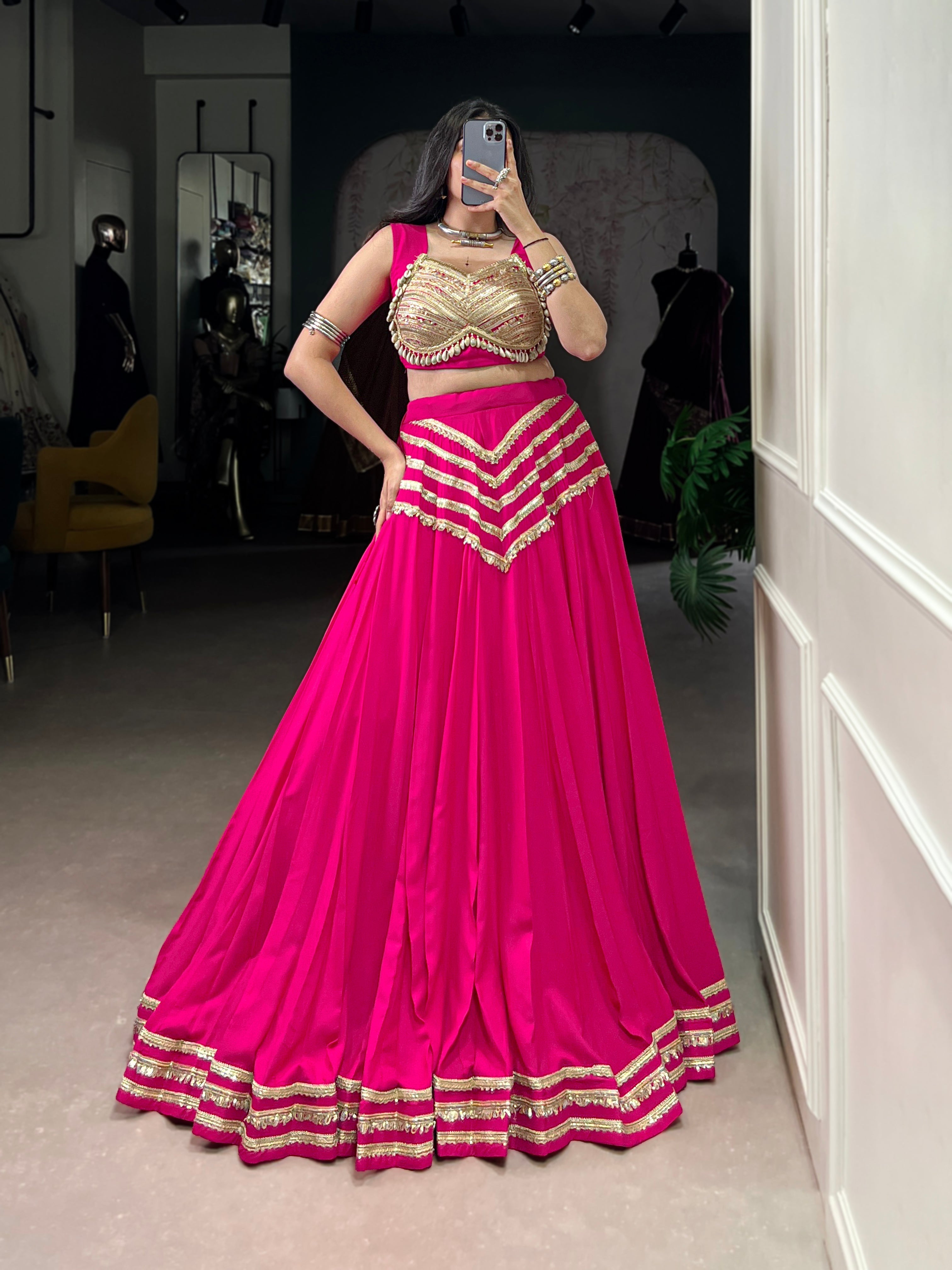 Lorenvalley Fashion Pink Pure Cotton Sequins Lace Touch Up Lehenga Choli with Dupatta