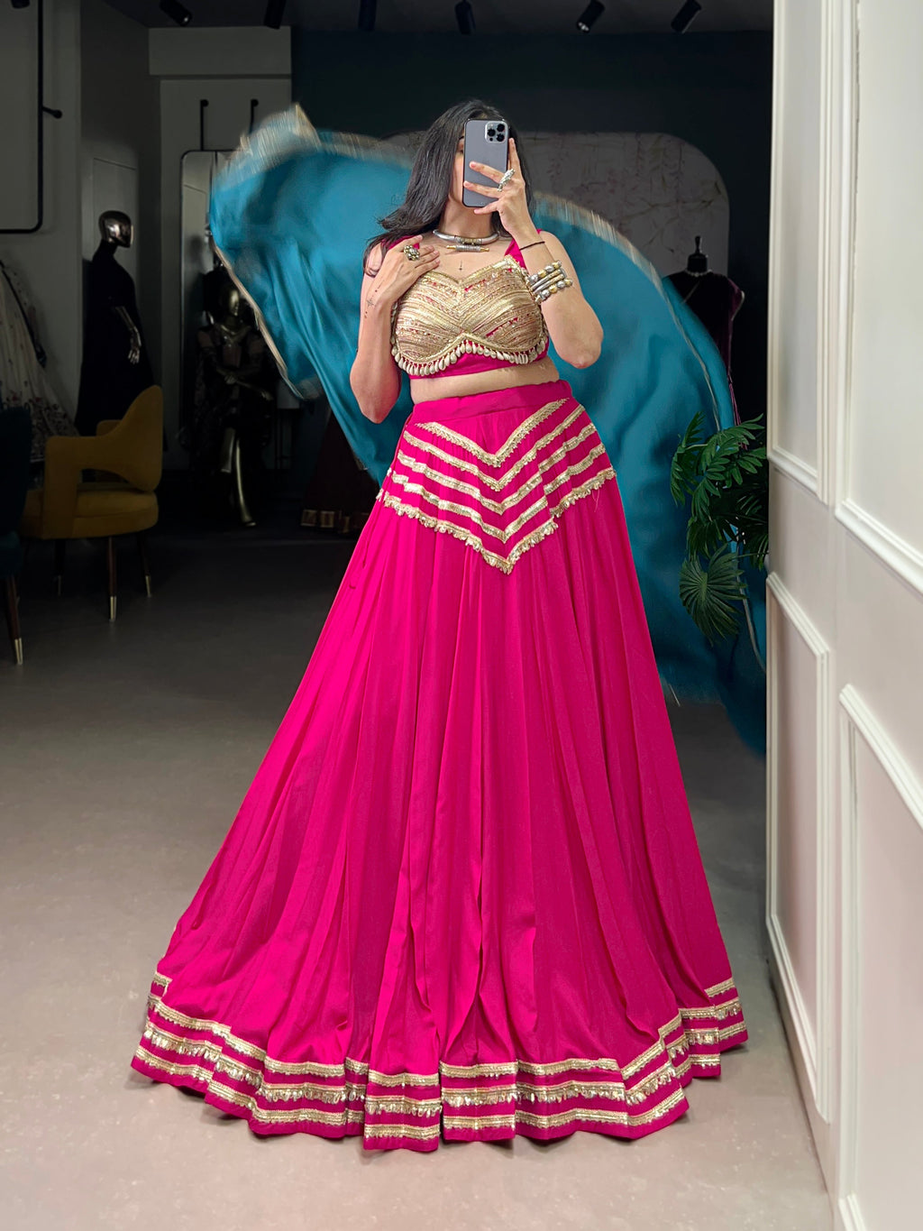 Lorenvalley Fashion Pink Pure Cotton Sequins Lace Touch Up Lehenga Choli with Dupatta