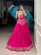 Lorenvalley Fashion Pink Pure Cotton Sequins Lace Touch Up Lehenga Choli with Dupatta