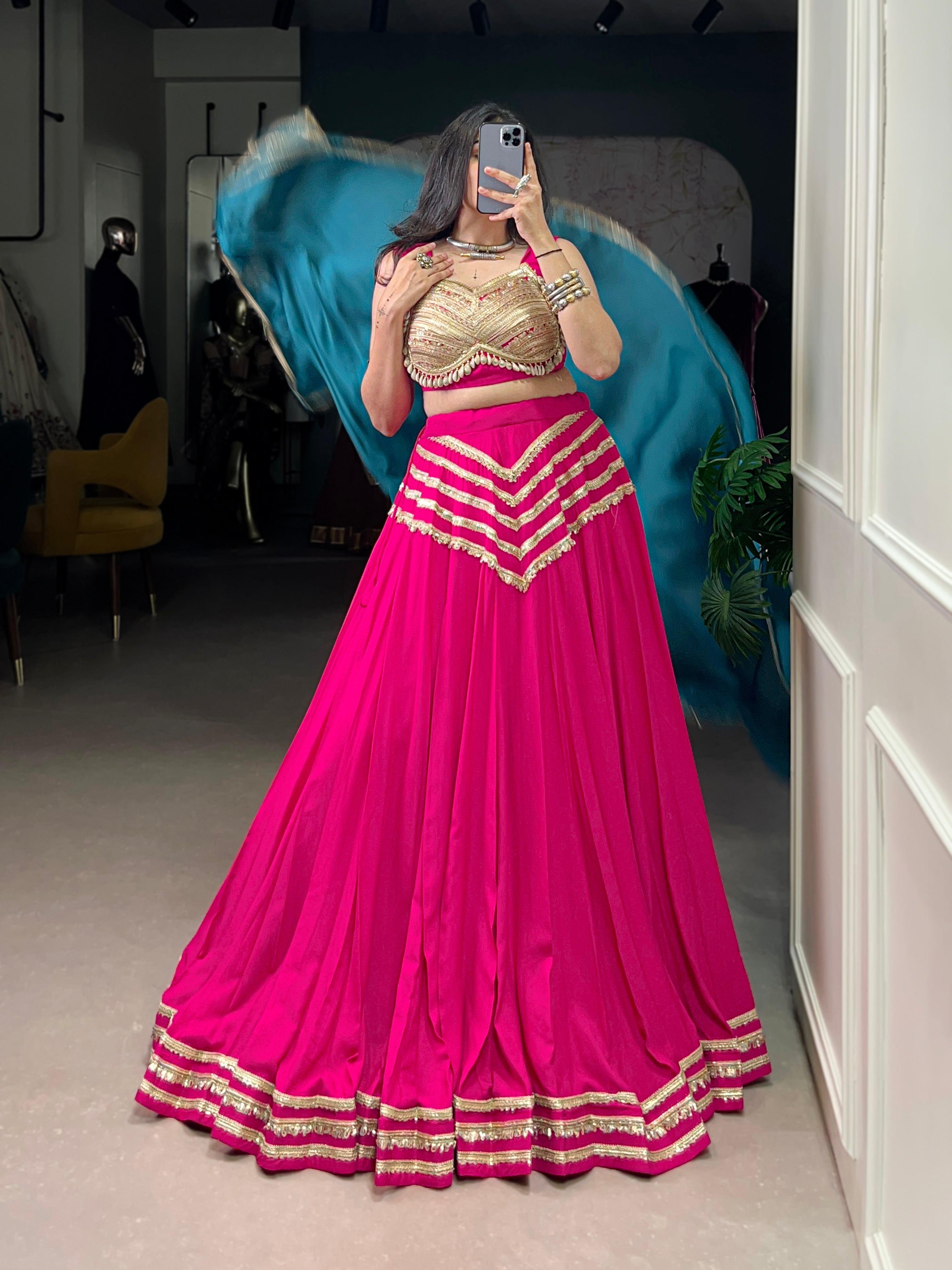 Lorenvalley Fashion Pink Pure Cotton Sequins Lace Touch Up Lehenga Choli with Dupatta