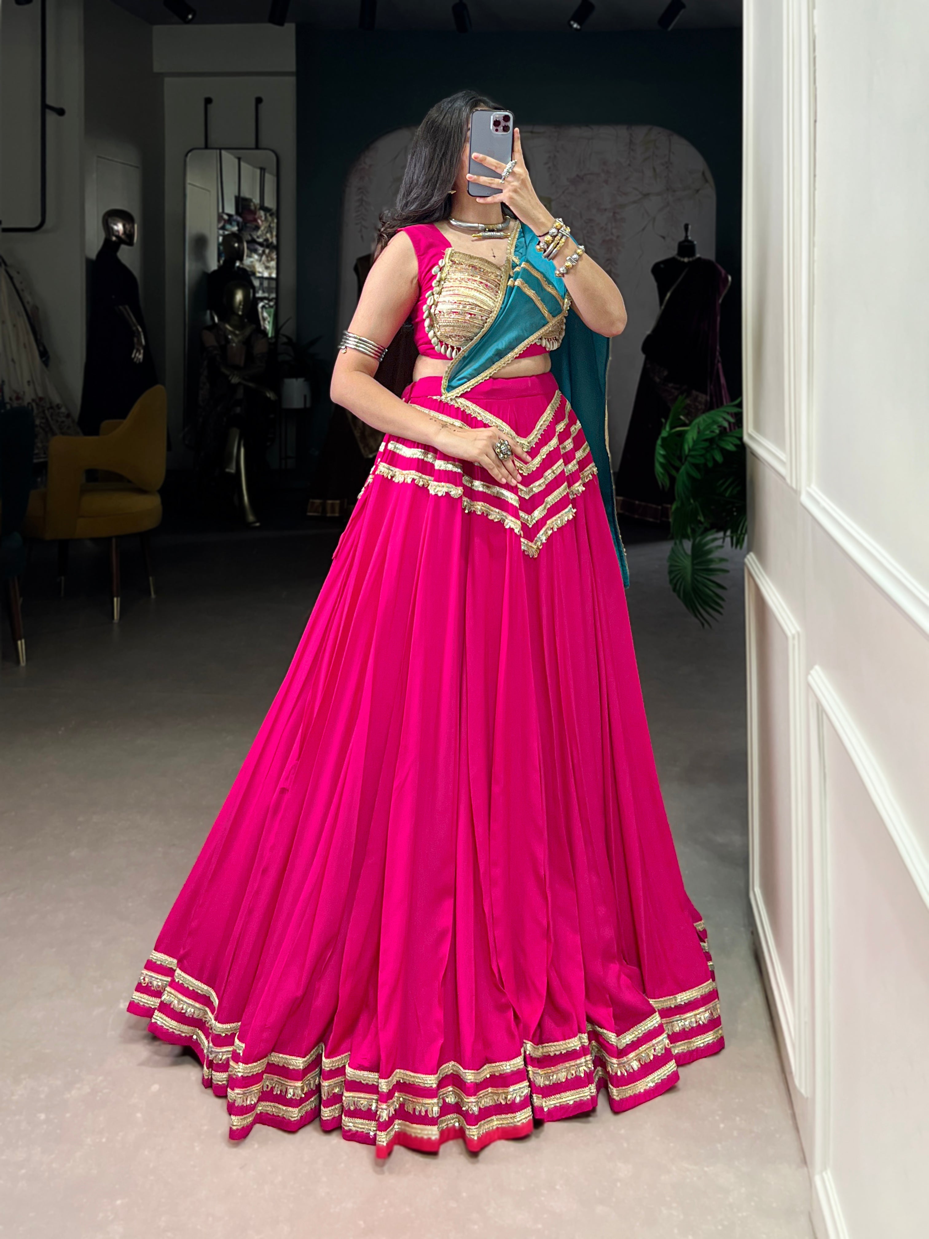 Lorenvalley Fashion Pink Pure Cotton Sequins Lace Touch Up Lehenga Choli with Dupatta