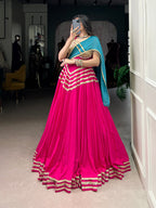Lorenvalley Fashion Pink Pure Cotton Sequins Lace Touch Up Lehenga Choli with Dupatta