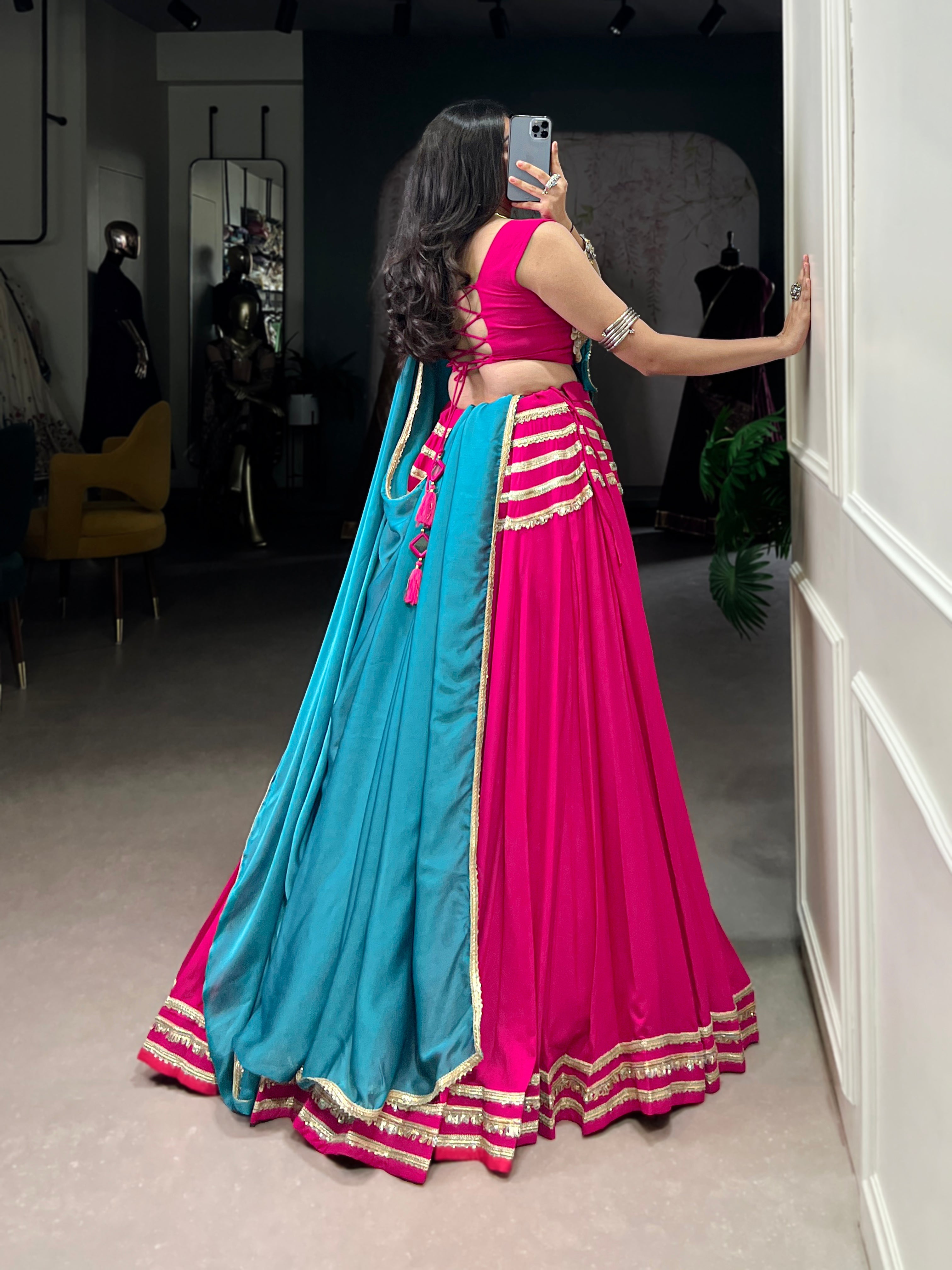 Lorenvalley Fashion Pink Pure Cotton Sequins Lace Touch Up Lehenga Choli with Dupatta