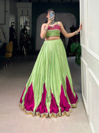 Lorenvalley Fashion Parrot Pure Rayon Embossed Design With Gotta Patti Lace Touch Up Lehenga Choli