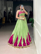 Lorenvalley Fashion Parrot Pure Rayon Embossed Design With Gotta Patti Lace Touch Up Lehenga Choli