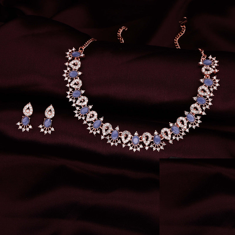 Tehzeeb Creations Blue Colour Ad Studded Necklace Jewellery Set With Matching Earrings For Women And Girls