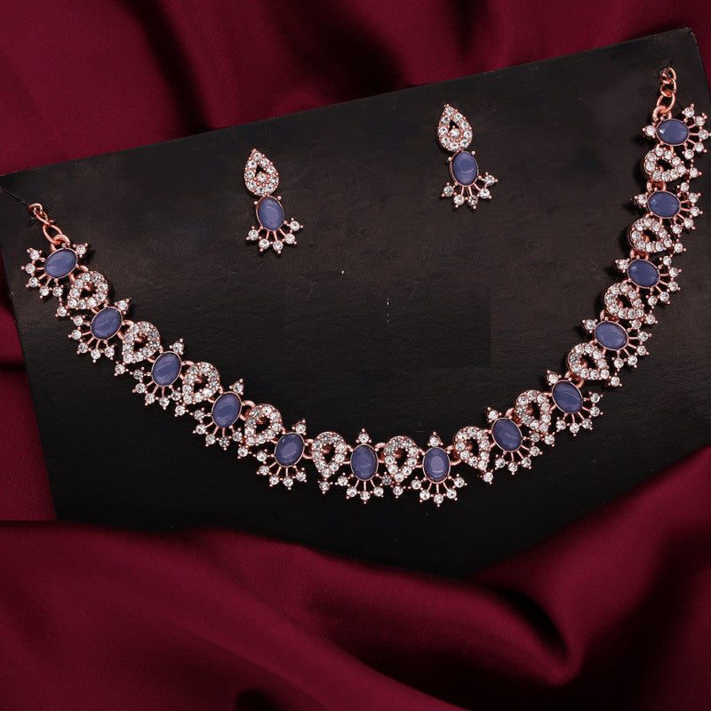 Tehzeeb Creations Blue Colour Ad Studded Necklace Jewellery Set With Matching Earrings For Women And Girls