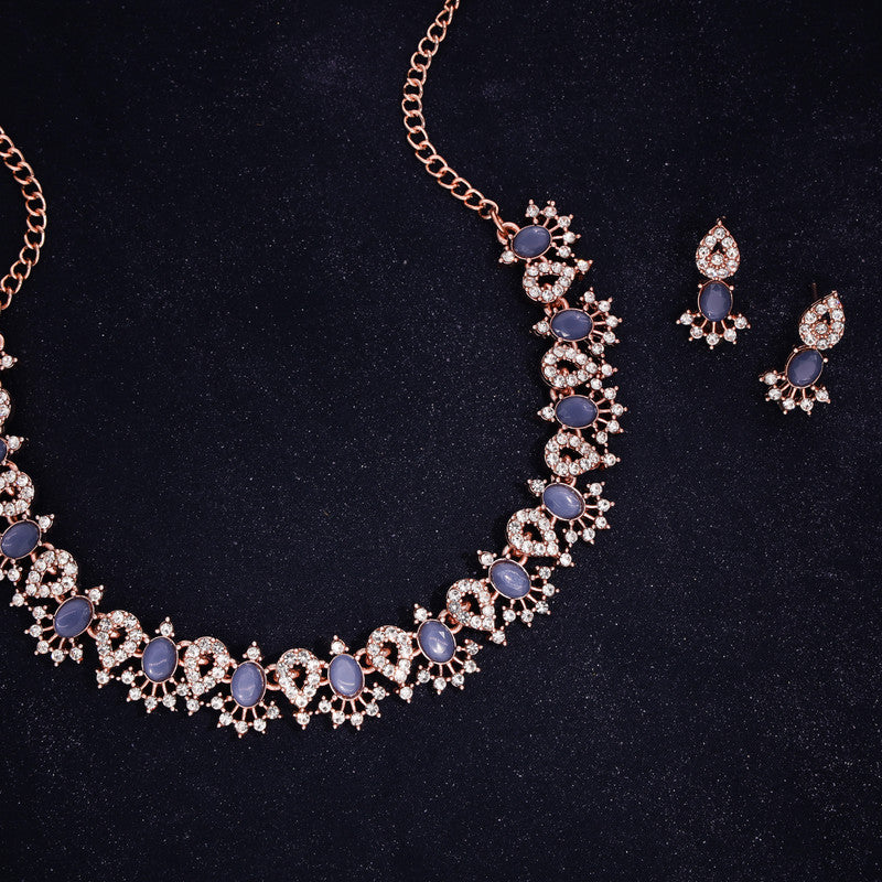 Tehzeeb Creations Blue Colour Ad Studded Necklace Jewellery Set With Matching Earrings For Women And Girls