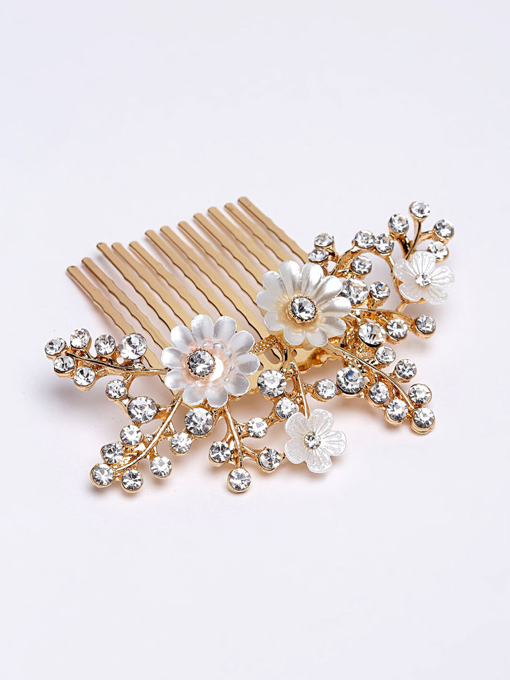Panash Women Gold-Toned & White Embellished Comb Pin - Distacart