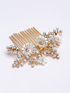 Panash Women Gold-Toned & White Embellished Comb Pin - Distacart