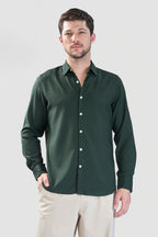 Xkind Bottle Green Plain Slim Fit Shirt