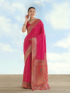Monjolika Fashion Rani Pink Banarasi Satin Silk Saree With Zari Border And Butti Work - Distacart