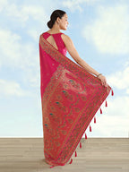 Monjolika Fashion Rani Pink Banarasi Satin Silk Saree With Zari Border And Butti Work - Distacart