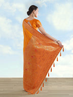 Monjolika Fashion Orange Banarasi Satin Silk Saree With Zari Border And Butti Work - Distacart