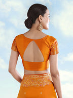 Monjolika Fashion Orange Banarasi Satin Silk Saree With Zari Border And Butti Work - Distacart