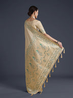 Monjolika Fashion Cream Banarasi Satin Silk Saree With Zari Border And Butti Work - Distacart
