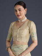 Monjolika Fashion Cream Banarasi Satin Silk Saree With Zari Border And Butti Work - Distacart