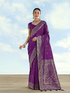 Monjolika Fashion Purple Banarasi Satin Silk Saree With Zari Border And Butti Work - Distacart