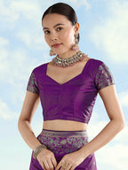 Monjolika Fashion Purple Banarasi Satin Silk Saree With Zari Border And Butti Work - Distacart