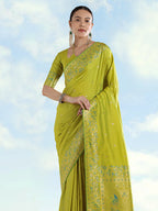 Monjolika Fashion Pear Banarasi Satin Silk Saree With Zari Border And Butti Work - Distacart